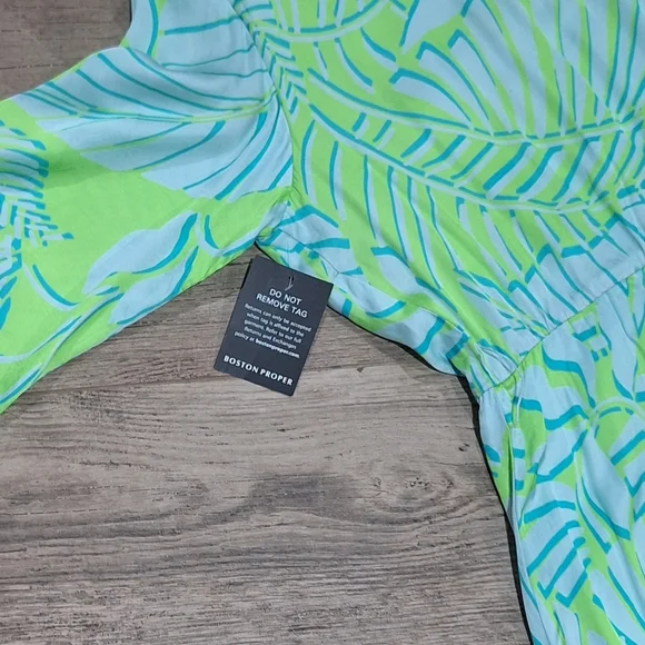 Boston Proper One Shoulder Maxi Dress Green Blue Tropical Print  Sz 12 #1917 - Picture 5 of 10